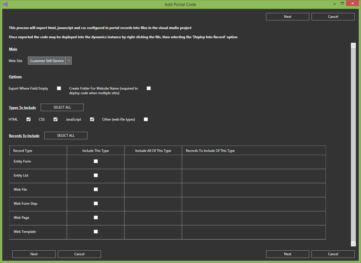 VSIX Add Portal Code Entry
