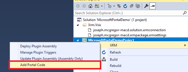 VSIX Add Portal Code
